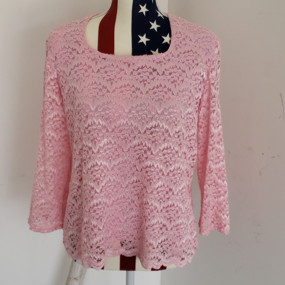 Dressbarn Lace Pink Lining Short 3/4 Sleeve